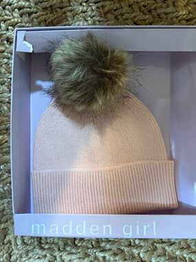 Madden Girl Pale Pink Knit Pom Beanie